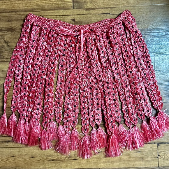 Handmade • Waist: 40-60” (Adjustable) • Pink Plastic Crochet W/ Black Bead Skirt - Picture 2 of 13